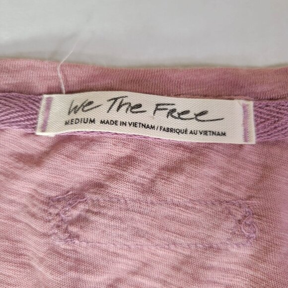 We The Free Women Cotton Blend Pink Long Sleeve V-Neck Pocket Tee Size Medium - Picture 4 of 9